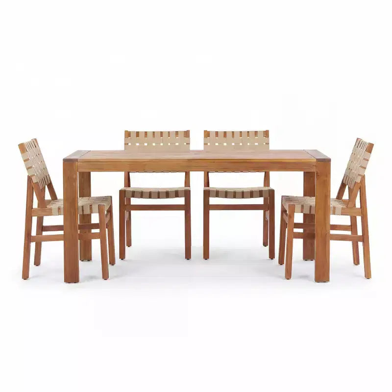 Christopher Knight Home, ensemble de salle à manger d'extérieur moderne de 5 pièces en bois d'acacia avec corde tressée en PE et table à lattes