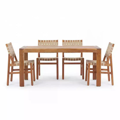 Christopher Knight Home, ensemble de salle à manger d'extérieur moderne de 5 pièces en bois d'acacia avec corde tressée en PE et table à lattes