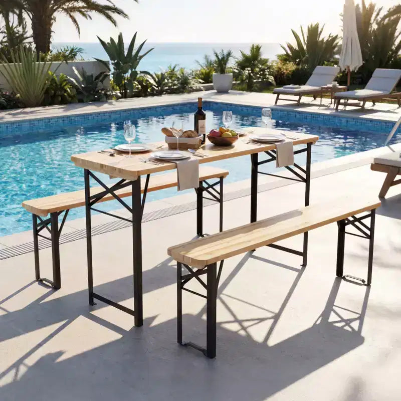 Gymax 3PCS Folding Picnic Table w/ Benches Seats & Metal Frame for Garden Patio