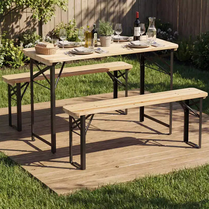 Gymax 3PCS Folding Picnic Table w/ Benches Seats & Metal Frame for Garden Patio