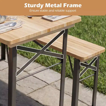 Gymax 3PCS Folding Picnic Table w/ Benches Seats & Metal Frame for Garden Patio