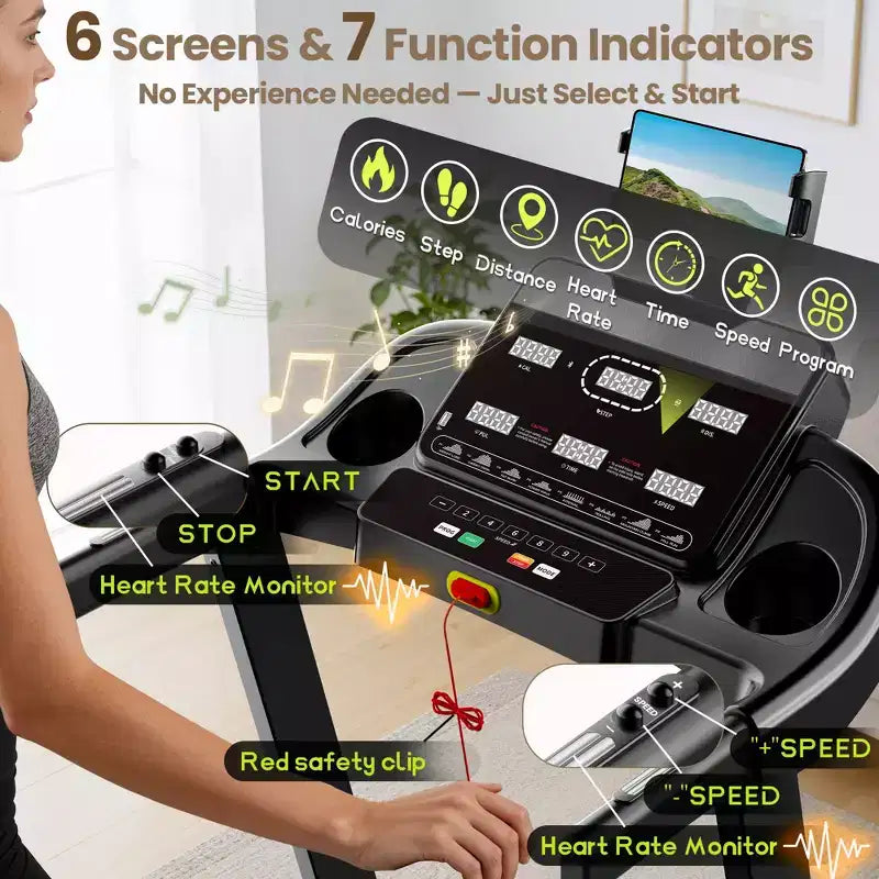 Folding Treadmill with 10% Incline for Home, Quiet Brushless Motor, 330 lb Capacity, App Control