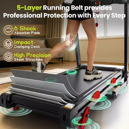 Folding Treadmill with 10% Incline for Home, Quiet Brushless Motor, 330 lb Capacity, App Control