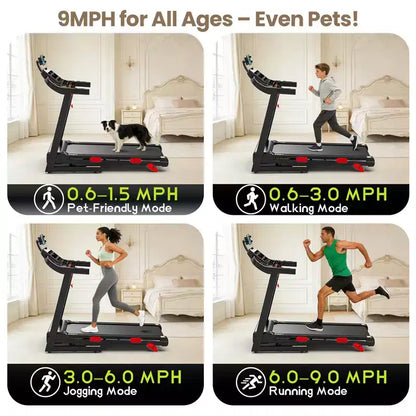 3.75HP Foldable Treadmill Incline 10MPH Max Speed,320lb Capacity Portable Treadmill for Home Walking Jogging,105 Program,Smart APP,Exercise Treadmill