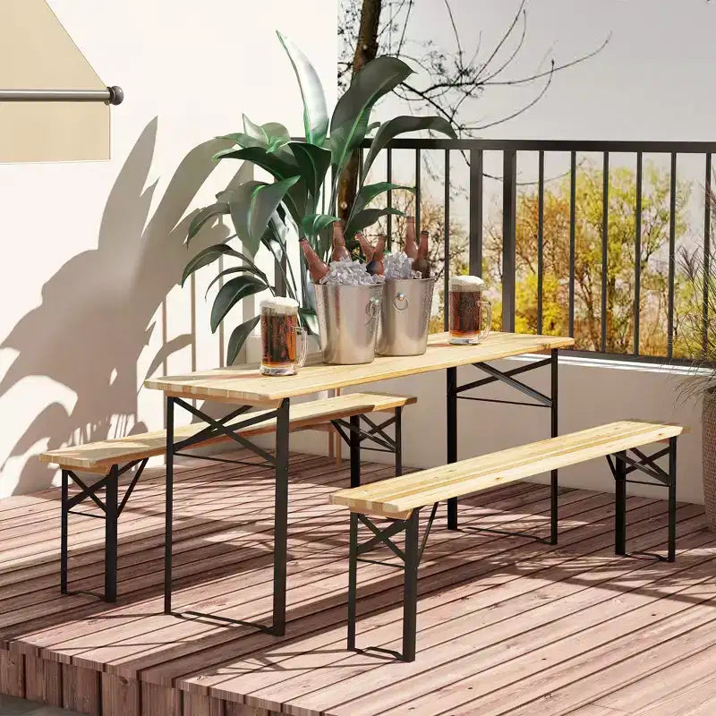 Table de pique-nique et banc portable de 1,80 m, table à manger pliante en bois pour camping, terrasse et activités de jardin