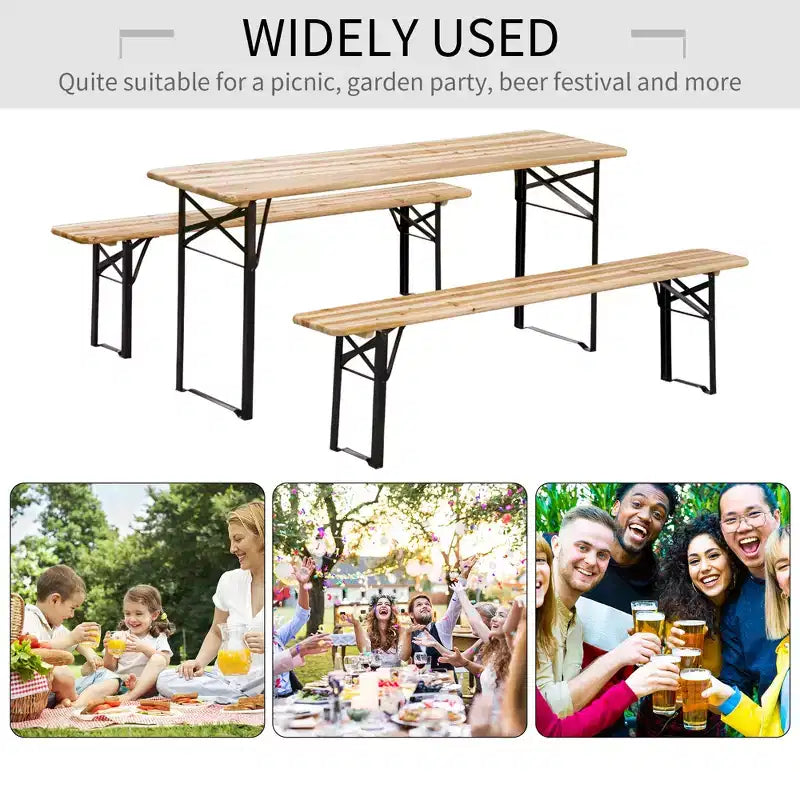 Table de pique-nique et banc portable de 1,80 m, table à manger pliante en bois pour camping, terrasse et activités de jardin