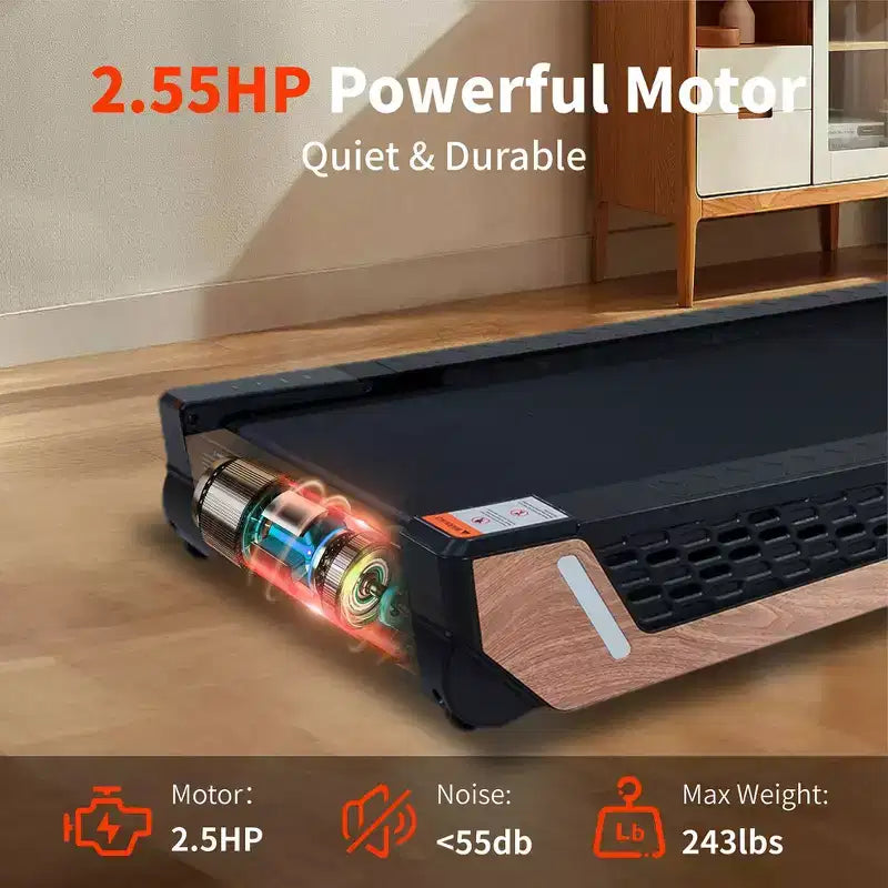 8 Incline Portable Treadmill  Under Desk Walking Pad with 2.55HP Motor, 220 lbs Capacity, LED Display, Space-Saving Design for Home Office