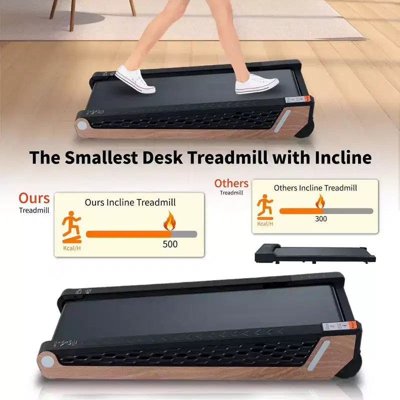 8 Incline Portable Treadmill  Under Desk Walking Pad with 2.55HP Motor, 220 lbs Capacity, LED Display, Space-Saving Design for Home Office