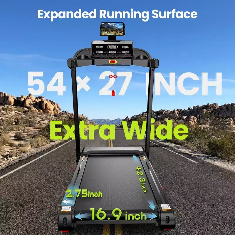 Tapis de course silencieux 3,75 CV avec inclinaison, vitesse de 1 à 16 km/h, capacité de 150 kg, écran LED et Bluetooth