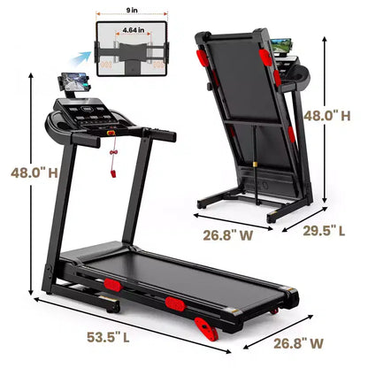 Tapis de course silencieux 3,75 CV avec inclinaison, vitesse de 1 à 16 km/h, capacité de 150 kg, écran LED et Bluetooth