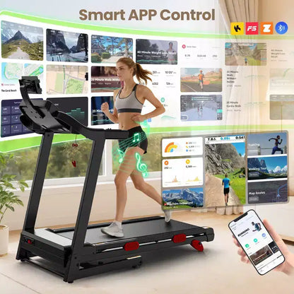 Tapis de course silencieux 3,75 CV avec inclinaison, vitesse de 1 à 16 km/h, capacité de 150 kg, écran LED et Bluetooth