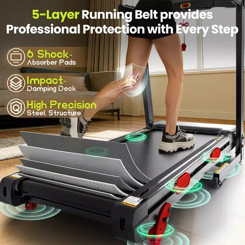 Home Folding Treadmill with Quiet 3.75HP Motor, Compact Design, App Control, Incline Training, Shock Absorption Running Machine for Home Office