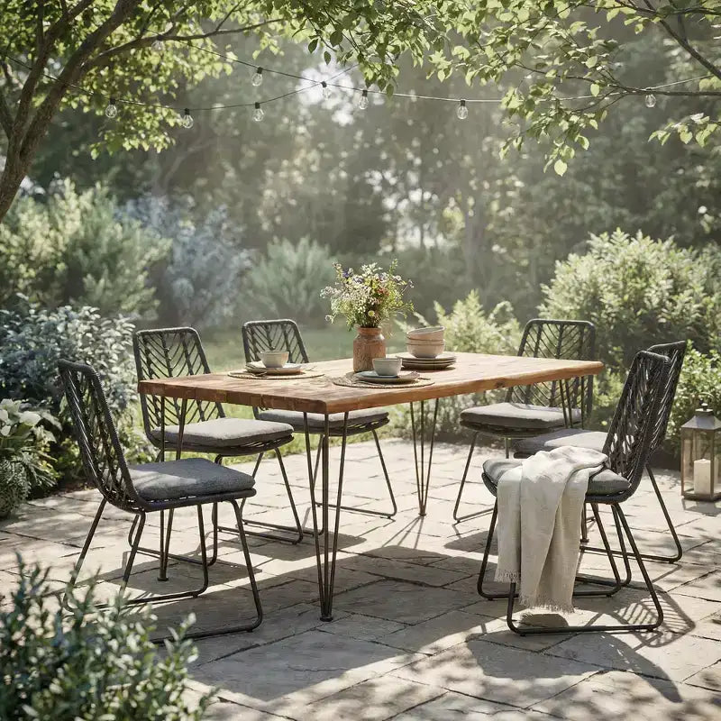 Christopher Knight Home Ingrid Modern 7 Piece Metal Patio Dining Set with Acacia Table and PE Rattan Design
