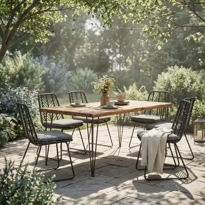 Christopher Knight Home Ingrid Modern 7 Piece Metal Patio Dining Set with Acacia Table and PE Rattan Design
