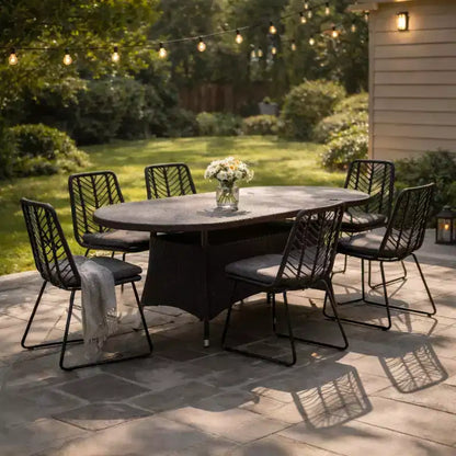 Christopher Knight Home Freya Ensemble de salle à manger d'extérieur moderne 7 pièces en métal avec table ovale et rotin synthétique