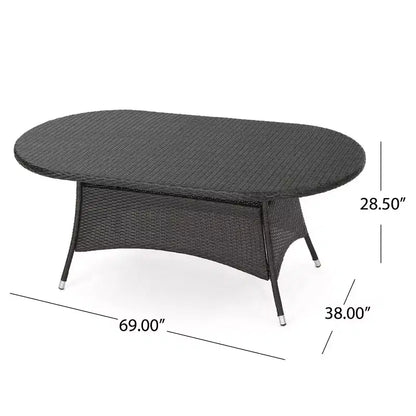 Christopher Knight Home Freya Ensemble de salle à manger d'extérieur moderne 7 pièces en métal avec table ovale et rotin synthétique