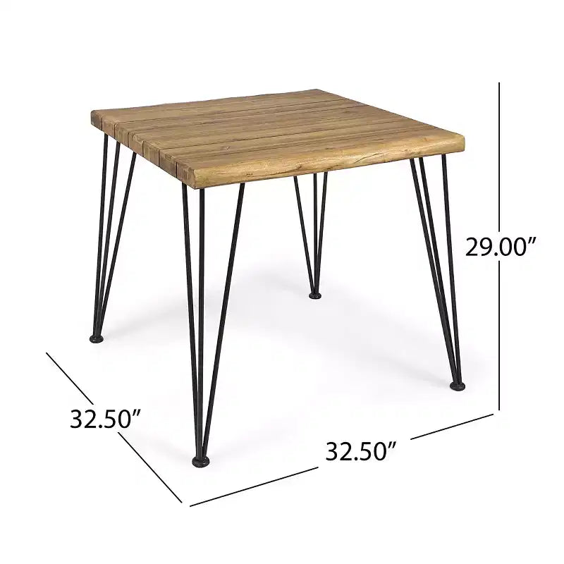 Christopher Knight Home Leif Ensemble de salle à manger moderne 5 pièces en acacia et fer avec table carrée et motif à lattes