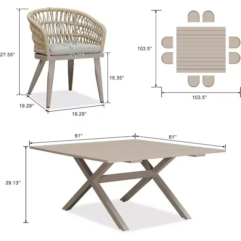 Ensemble de salle à manger d'extérieur PURPLE LEAF en rotin PE tout temps pour patio