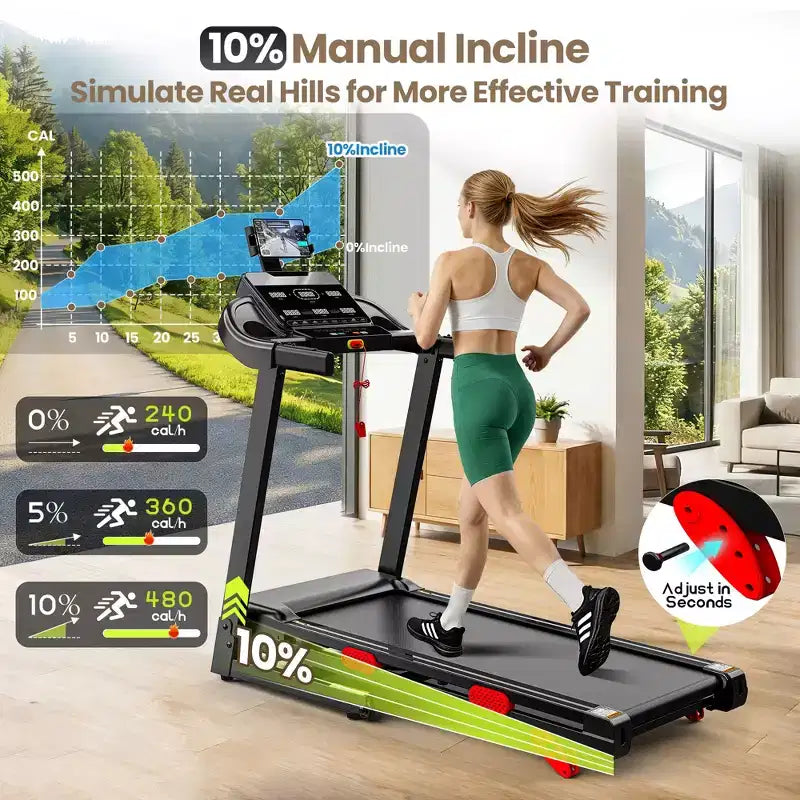 Treadmill on Sale-3.75HP Treadmill with 10% Incline, 330lbs Capacity with Handlebar for Home,Treadmill for Home small space, Work with APP