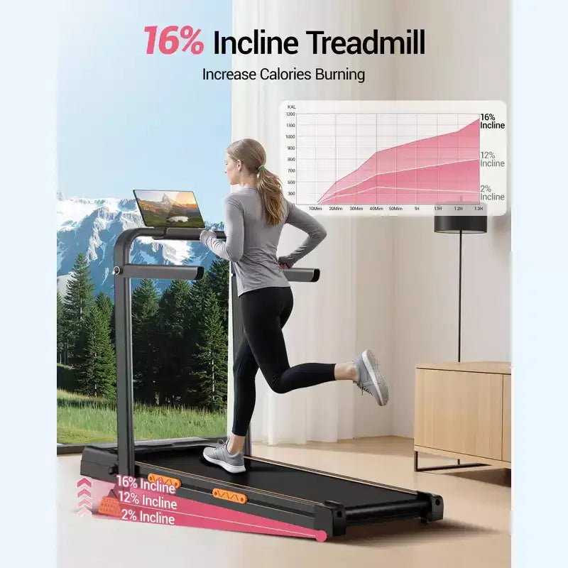 3 in 1 Walking Pad Treadmill with 16% Incline, Folding Treadmill with Handle Bar, Portable Treadmills for Home Small, 220 Lbs Capacity