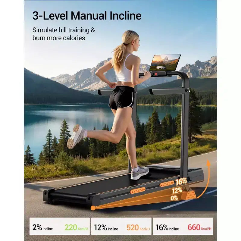 3 in 1 Walking Pad Treadmill with 16% Incline, Folding Treadmill with Handle Bar, Portable Treadmills for Home Small, 220 Lbs Capacity