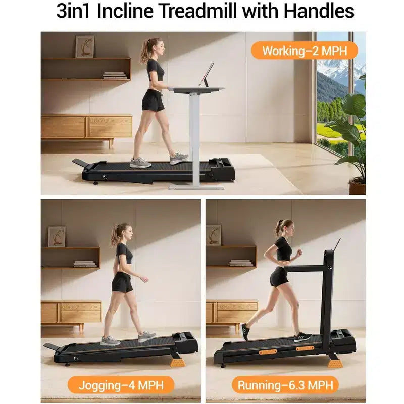 3 in 1 Walking Pad Treadmill with 16% Incline, Folding Treadmill with Handle Bar, Portable Treadmills for Home Small, 220 Lbs Capacity
