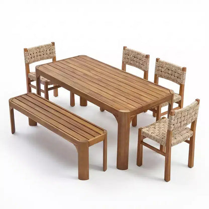Christopher Knight Home Arman – Ensemble de salle à manger moderne 6 pièces en acacia pour patio avec osier et design à lattes