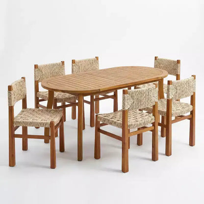 Christopher Knight Home Roya, ensemble de salle à manger d'extérieur moderne 7 pièces en acacia avec osier et design à lattes