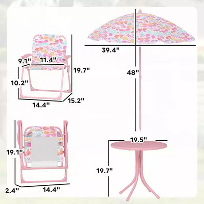 Kids Outdoor Picnic Table and Chair Set with Butterfly Umbrella 3-Piece Pink