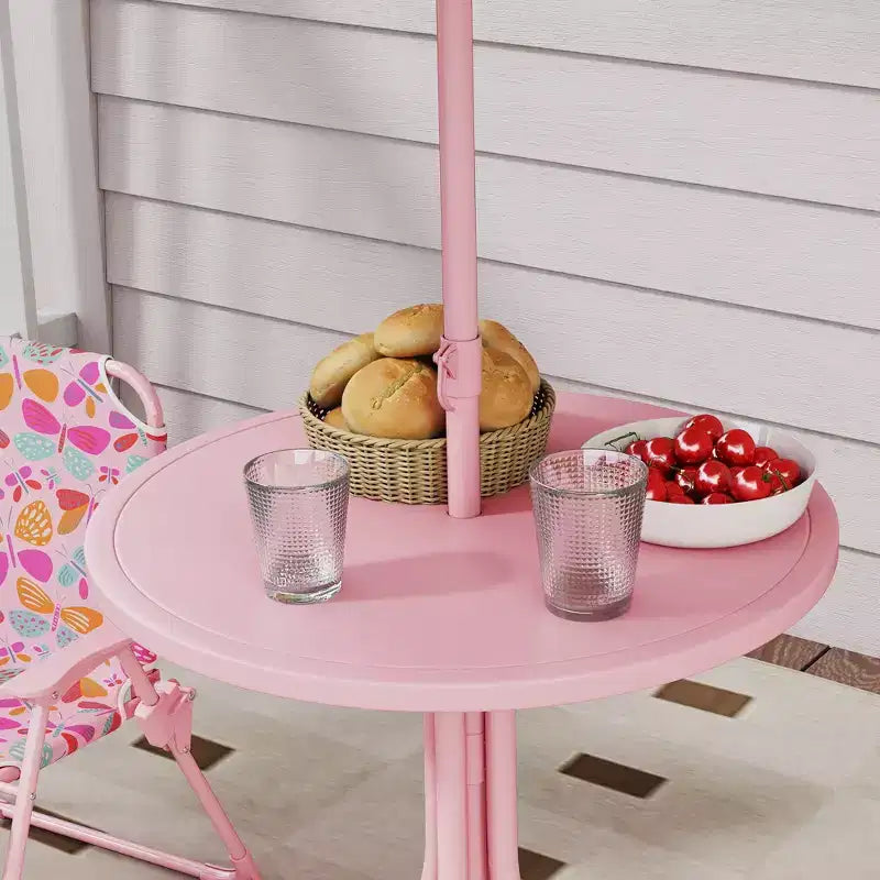 Kids Outdoor Picnic Table and Chair Set with Butterfly Umbrella 3-Piece Pink