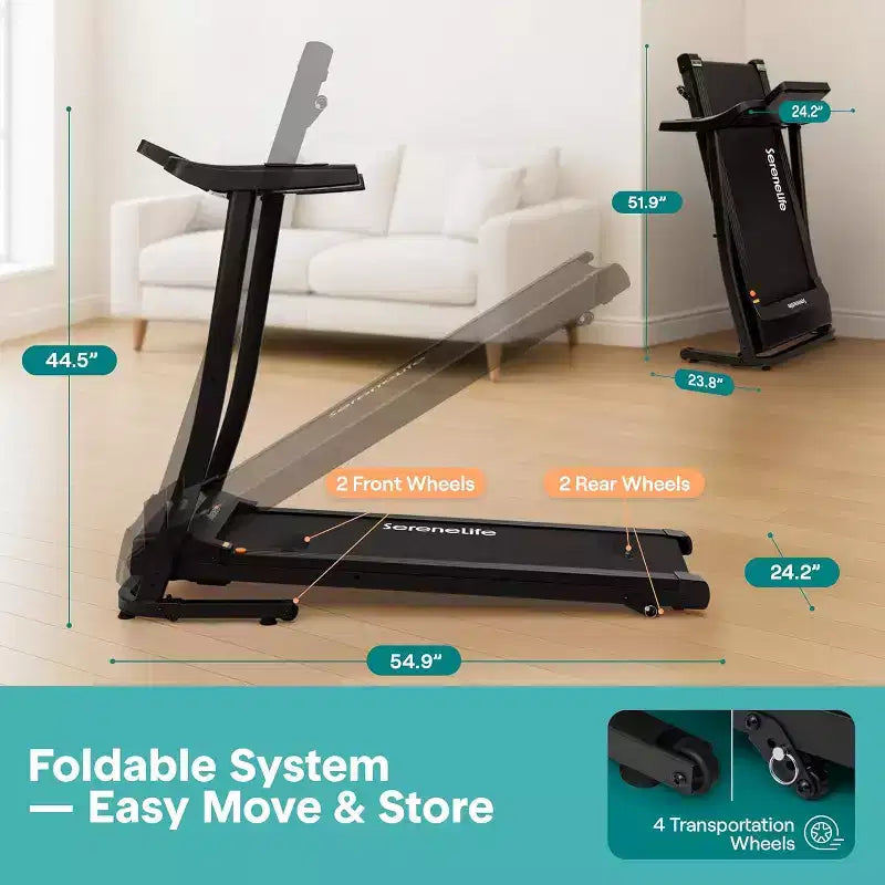 SereneLife Portable Folding Treadmill with Adjustable Incline & 12 Pre-set Workout Programs