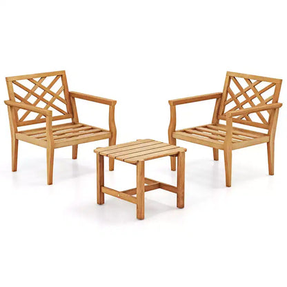 Costway 3PCS Patio Dining Set End Table & Chiars Set of 2 w/ Cozy Backrest Solid Legs