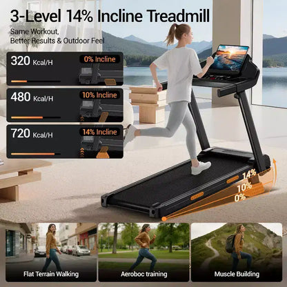 Home Incline Treadmill with Handle Bar, Foldable Walking Pad with LED Display, 7-Layer Shock Absorption, Quiet Motor, Large Capacity
