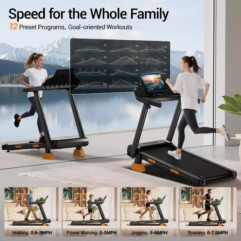 Home Incline Treadmill with Handle Bar, Foldable Walking Pad with LED Display, 7-Layer Shock Absorption, Quiet Motor, Large Capacity