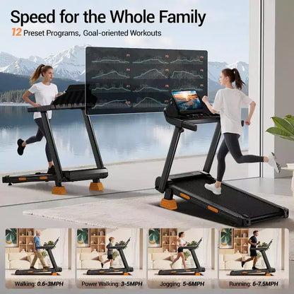 Home Incline Treadmill with Handle Bar, Foldable Walking Pad with LED Display, 7-Layer Shock Absorption, Quiet Motor, Large Capacity