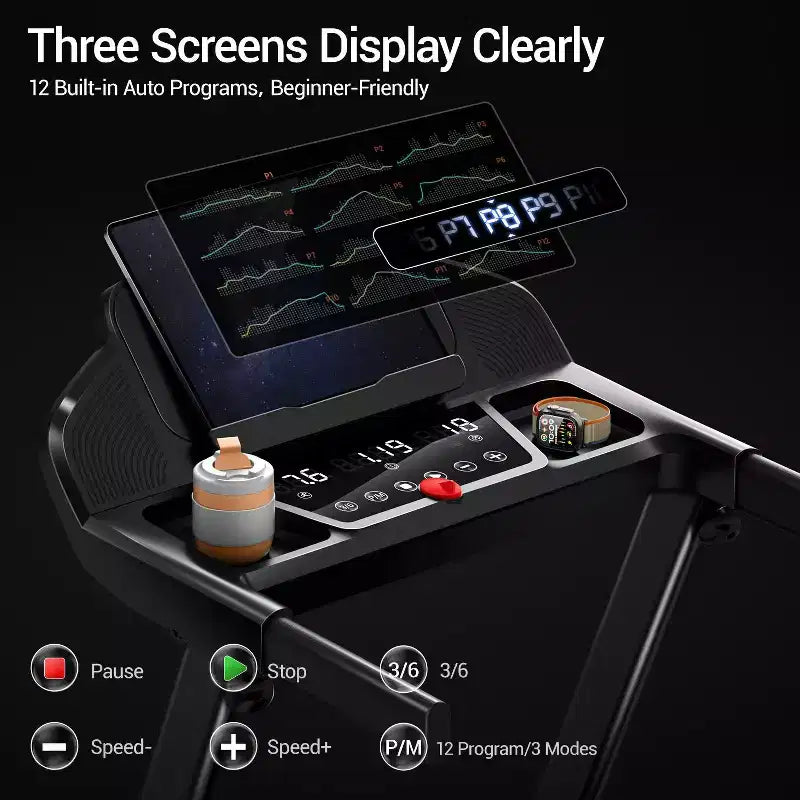 Home Incline Treadmill with Handle Bar, Foldable Walking Pad with LED Display, 7-Layer Shock Absorption, Quiet Motor, Large Capacity