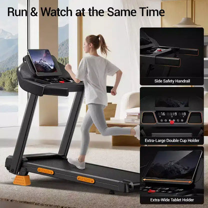 Home Incline Treadmill with Handle Bar, Foldable Walking Pad with LED Display, 7-Layer Shock Absorption, Quiet Motor, Large Capacity