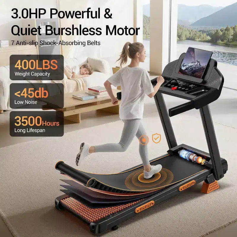 Home Incline Treadmill with Handle Bar, Foldable Walking Pad with LED Display, 7-Layer Shock Absorption, Quiet Motor, Large Capacity