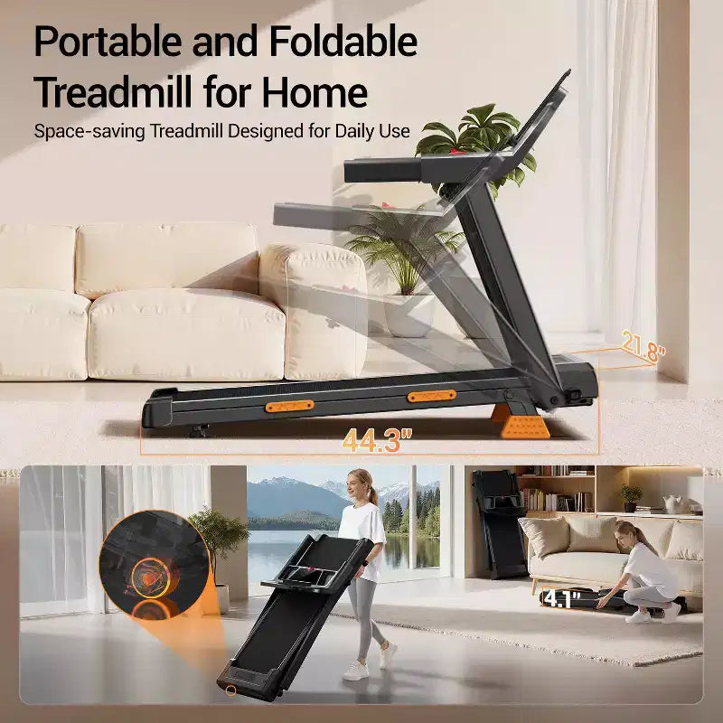 Home Incline Treadmill with Handle Bar, Foldable Walking Pad with LED Display, 7-Layer Shock Absorption, Quiet Motor, Large Capacity