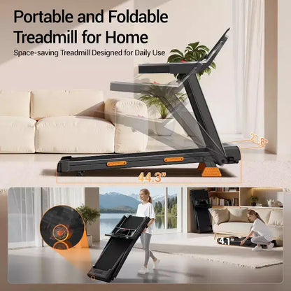 Home Incline Treadmill with Handle Bar, Foldable Walking Pad with LED Display, 7-Layer Shock Absorption, Quiet Motor, Large Capacity