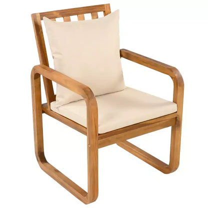 Ensemble de salle à manger de patio 7 pièces en acacia Polibi avec fauteuils à bras courbés