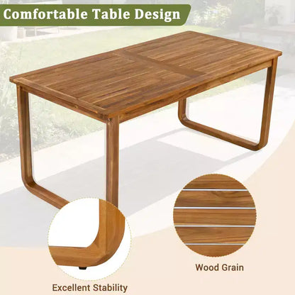 Ensemble de salle à manger de patio 7 pièces en acacia Polibi avec fauteuils à bras courbés