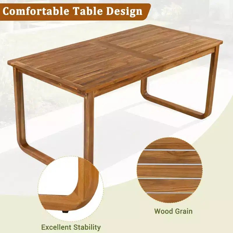 Ensemble de salle à manger de patio 7 pièces en acacia Polibi avec fauteuils à bras courbés
