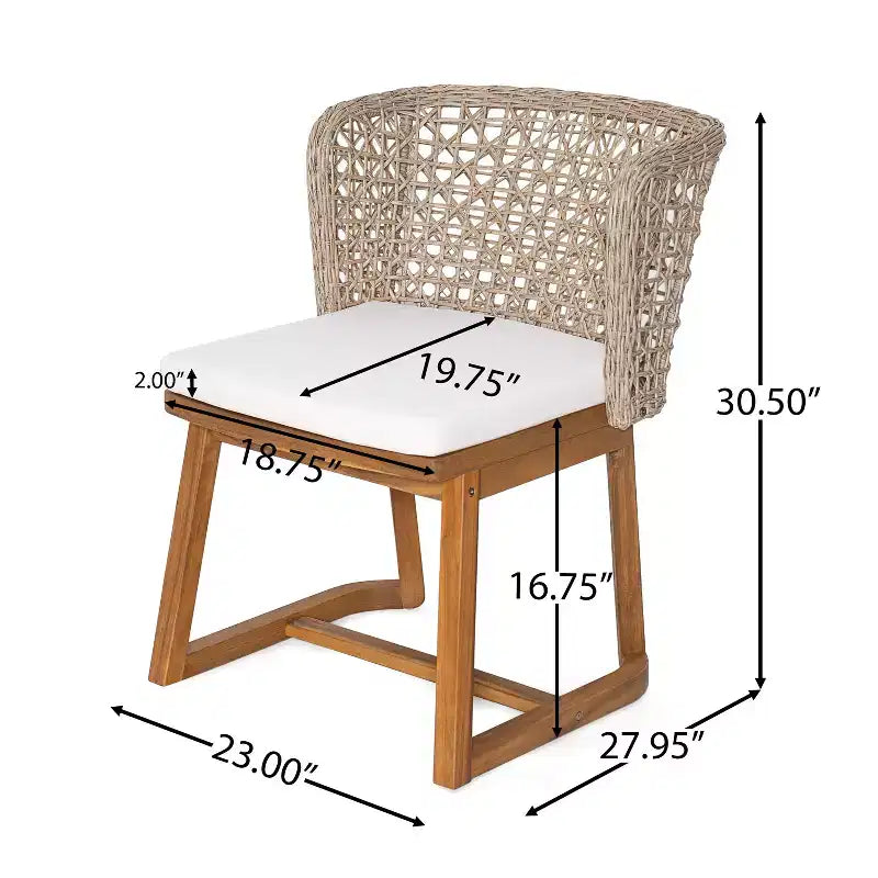 Christopher Knight Home Hruni Modern 7 Piece Patio Acacia Dining Set with Slatted Table and Wicker Back