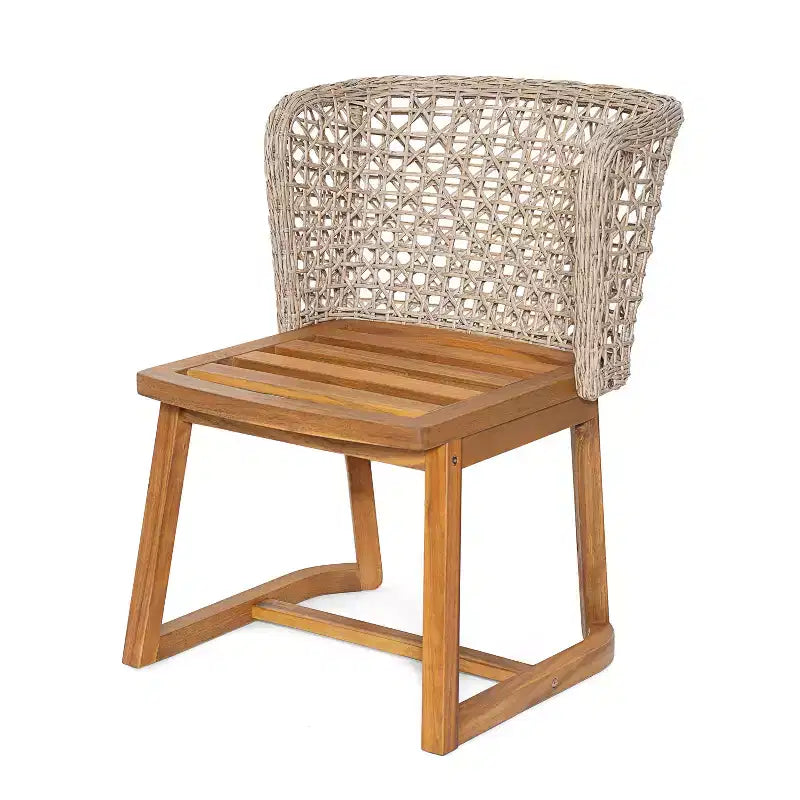 Christopher Knight Home Hruni Modern 7 Piece Patio Acacia Dining Set with Slatted Table and Wicker Back