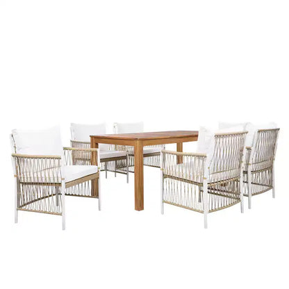 GDFStudio Nicolas, ensemble de salle à manger 7 pièces pour patio en bois et métal avec fauteuils en rotin tressé à la main