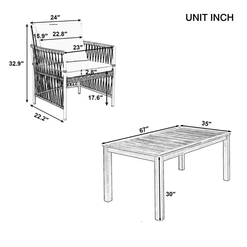 GDFStudio Nicolas, ensemble de salle à manger 7 pièces pour patio en bois et métal avec fauteuils en rotin tressé à la main