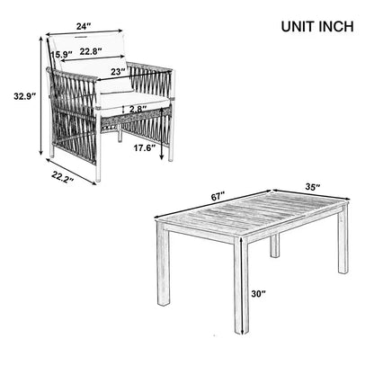GDFStudio Nicolas, ensemble de salle à manger 7 pièces pour patio en bois et métal avec fauteuils en rotin tressé à la main