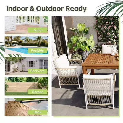 GDFStudio Nicolas, ensemble de salle à manger 7 pièces pour patio en bois et métal avec fauteuils en rotin tressé à la main
