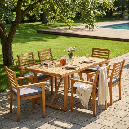 Christopher Knight Home Emerson Rustic 7 Piece Patio Acacia Wood Dining Set with Cushions